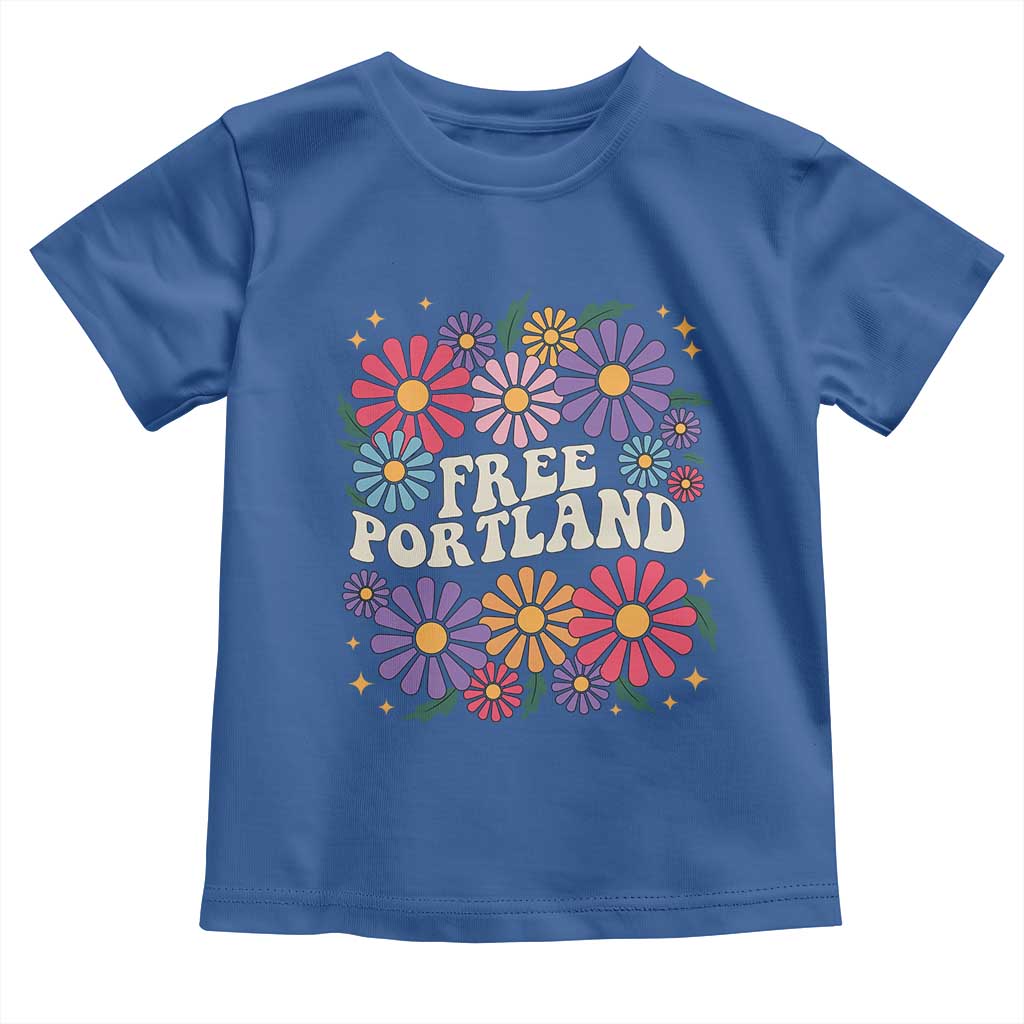 Retro Groovy Free Portland Toddler T Shirt Oregon Freedom Fighter Peaceful Hippie 70s Style TS02 Royal Blue Print Your Wear