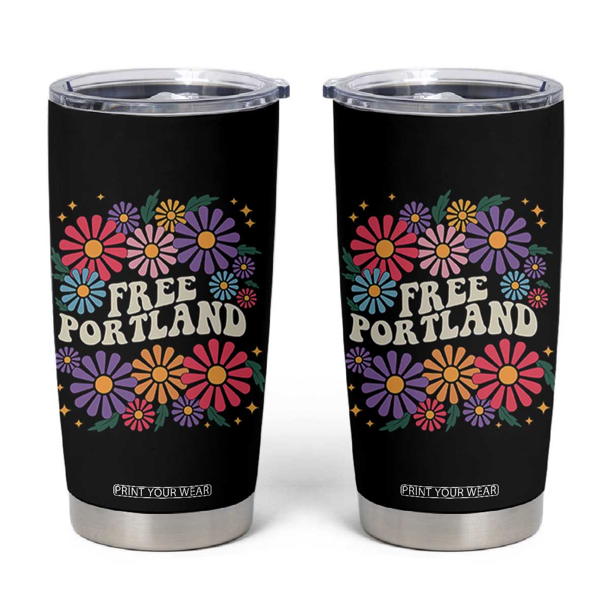 Retro Groovy Free Portland Tumbler Cup Oregon Freedom Fighter Peaceful Hippie 70s Style TS02 Black Print Your Wear