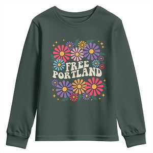 Retro Groovy Free Portland Youth Sweatshirt Oregon Freedom Fighter Peaceful Hippie 70s Style TS02 Dark Forest Green Print Your Wear