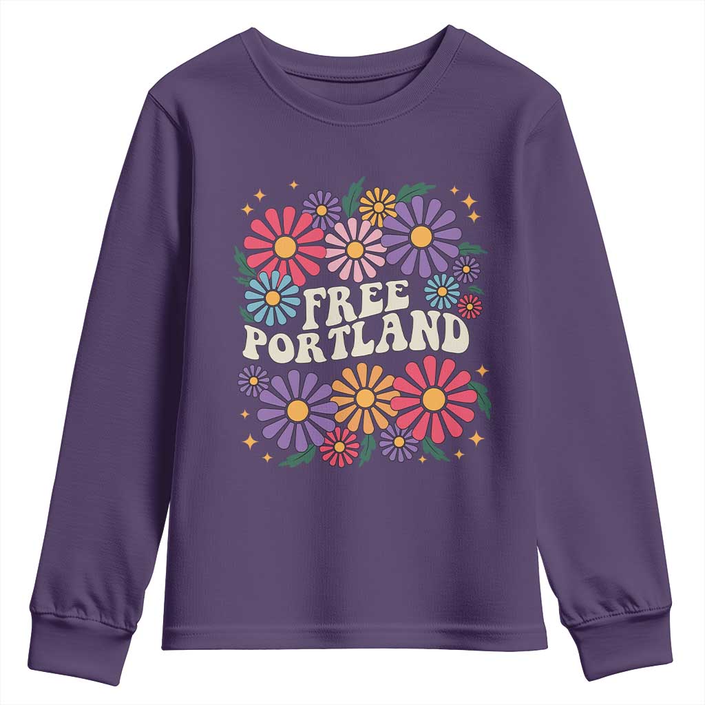 Retro Groovy Free Portland Youth Sweatshirt Oregon Freedom Fighter Peaceful Hippie 70s Style TS02 Purple Print Your Wear