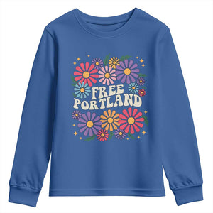 Retro Groovy Free Portland Youth Sweatshirt Oregon Freedom Fighter Peaceful Hippie 70s Style TS02 Royal Blue Print Your Wear