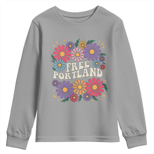 Retro Groovy Free Portland Youth Sweatshirt Oregon Freedom Fighter Peaceful Hippie 70s Style TS02 Sport Gray Print Your Wear