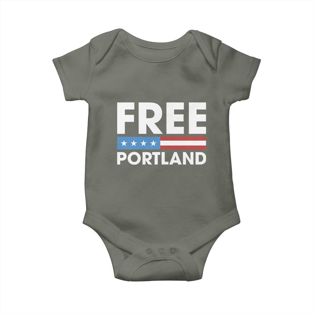 Free Portland Patriotic Baby Onesie Bold Political Statement American Flag TS02 Military Green Print Your Wear
