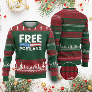 Free Portland Patriotic Ugly Christmas Sweater Bold Political Statement American Flag - Print Your Wear