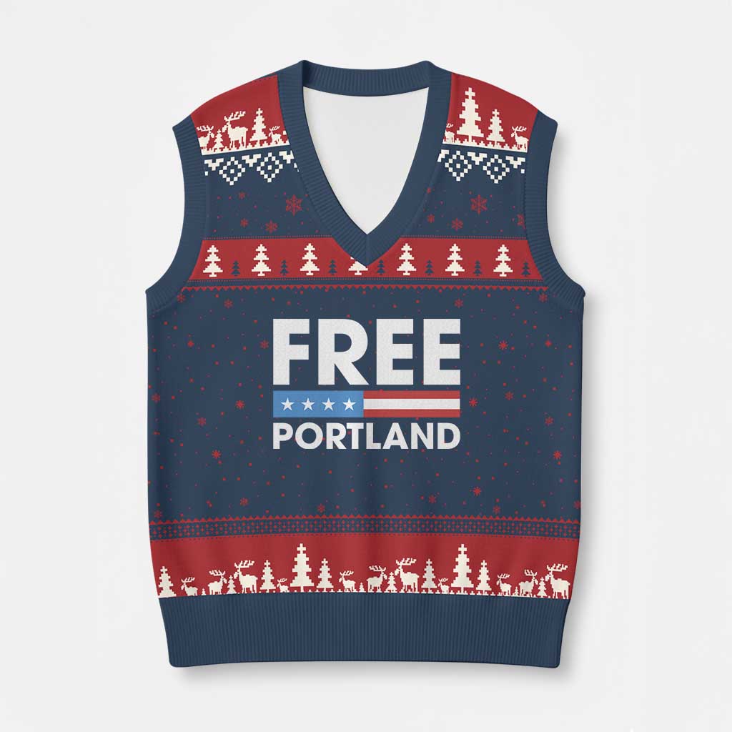Free Portland Patriotic V-Neck Knit Sweater Vest Bold Political Statement American Flag - Print Your Wear