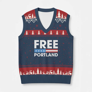 Free Portland Patriotic V-Neck Knit Sweater Vest Bold Political Statement American Flag - Print Your Wear