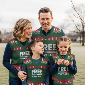 Free Portland Patriotic V-Neck Knit Sweater Vest Bold Political Statement American Flag - Print Your Wear