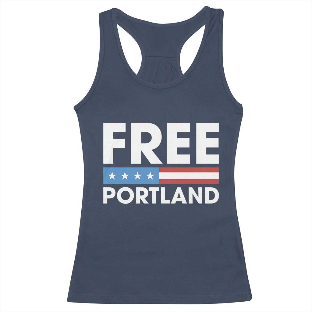 Free Portland Patriotic Racerback Tank Top Bold Political Statement American Flag TS02 Navy Print Your Wear