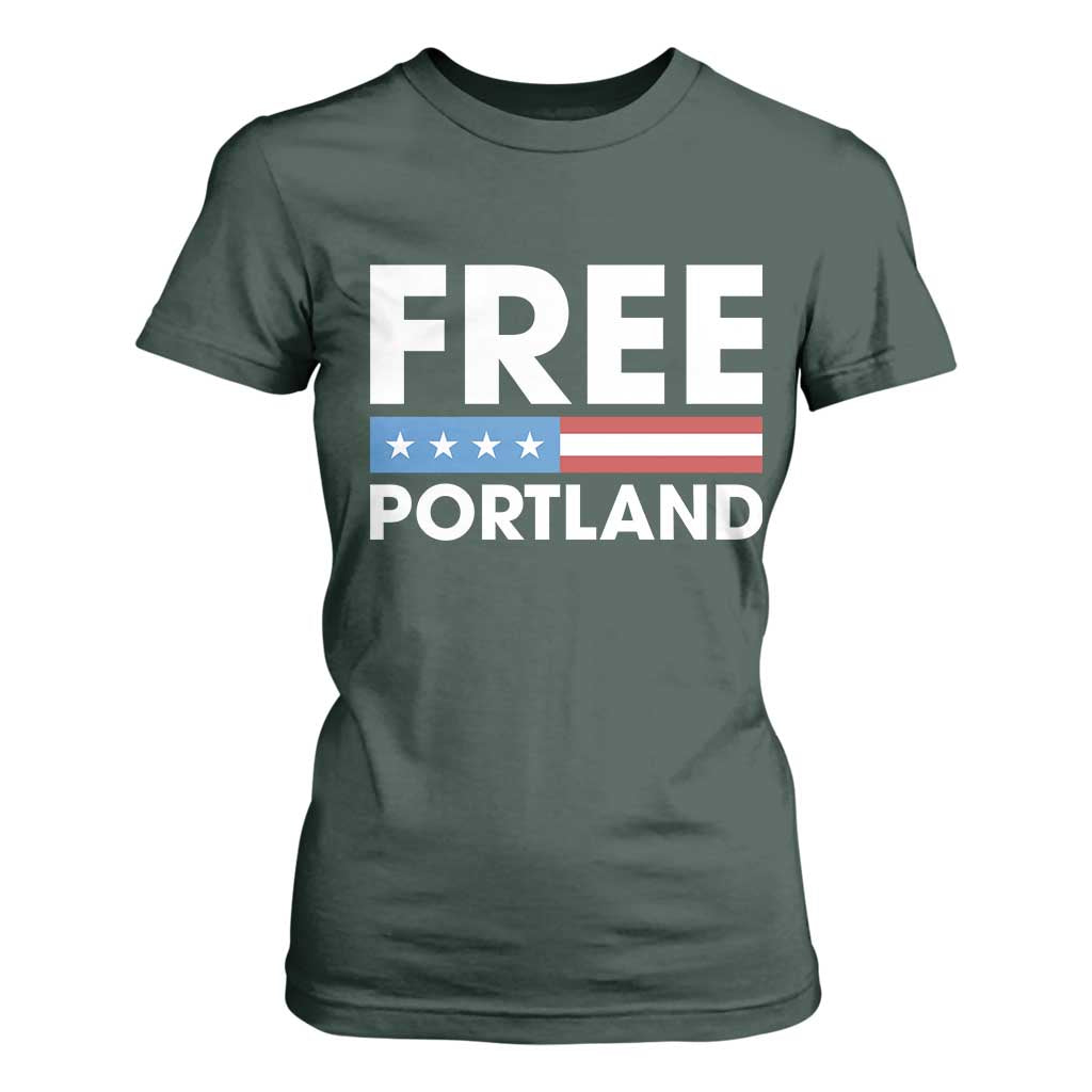 Free Portland Patriotic T Shirt For Women Bold Political Statement American Flag TS02 Dark Forest Green Print Your Wear