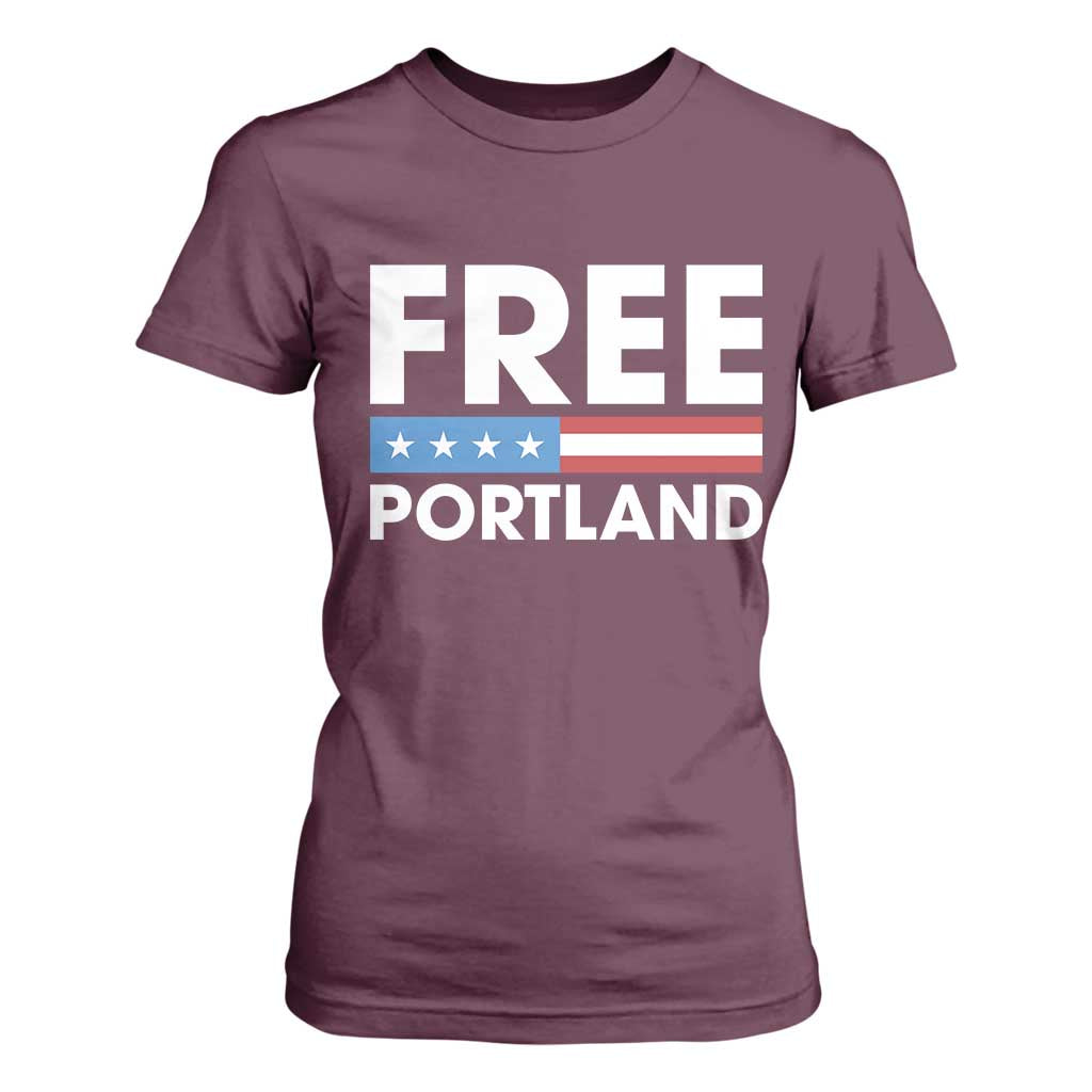 Free Portland Patriotic T Shirt For Women Bold Political Statement American Flag TS02 Maroon Print Your Wear