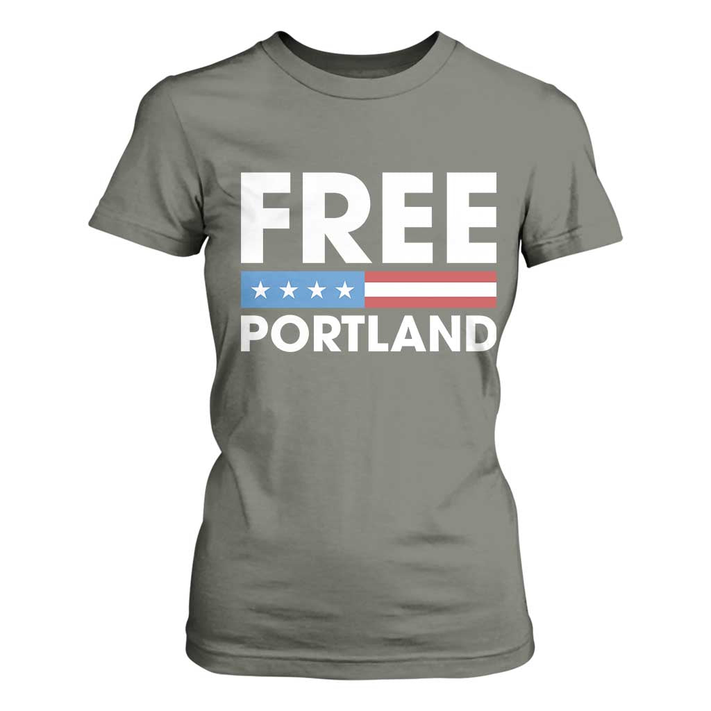 Free Portland Patriotic T Shirt For Women Bold Political Statement American Flag TS02 Military Green Print Your Wear