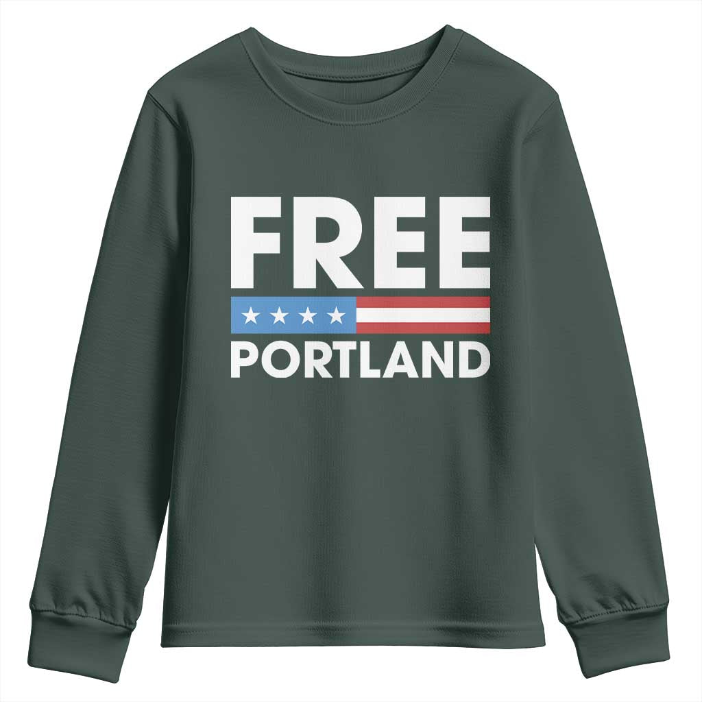 Free Portland Patriotic Youth Sweatshirt Bold Political Statement American Flag TS02 Dark Forest Green Print Your Wear
