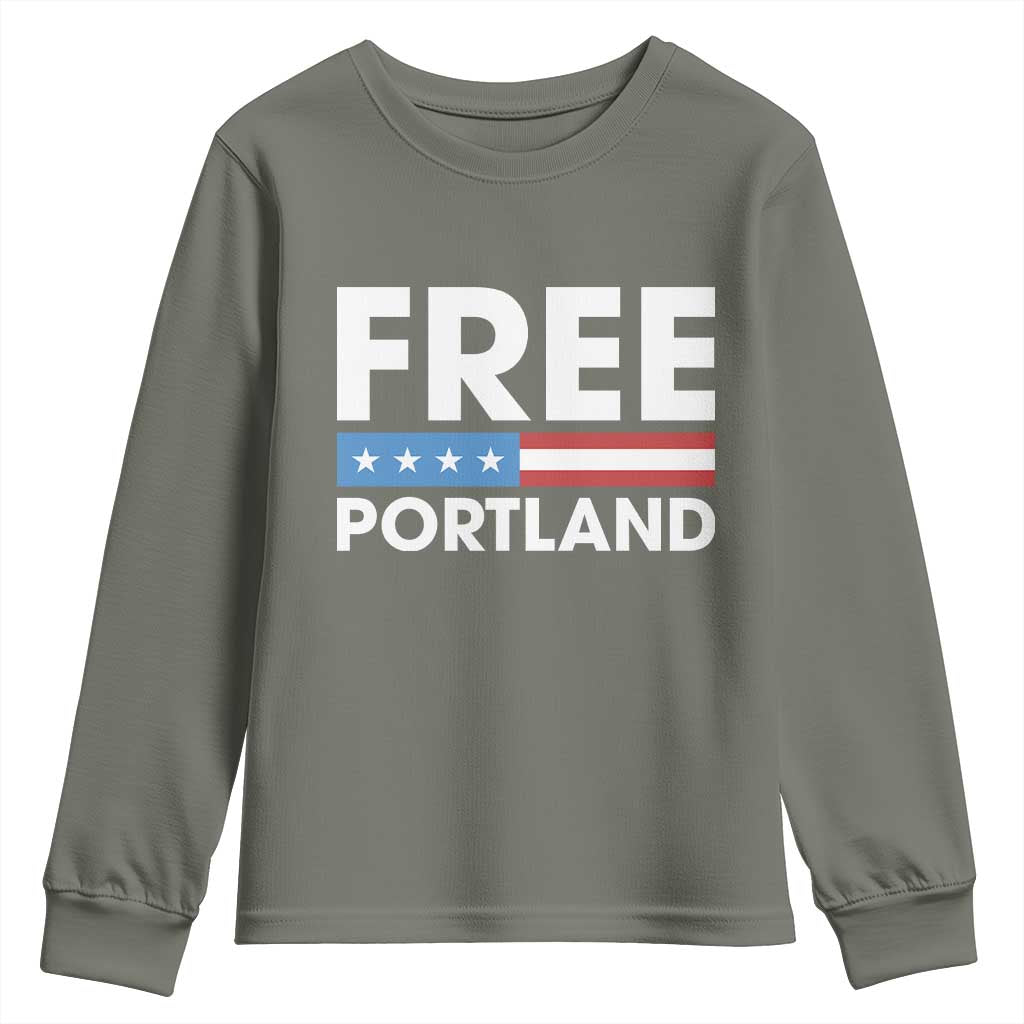 Free Portland Patriotic Youth Sweatshirt Bold Political Statement American Flag TS02 Military Green Print Your Wear