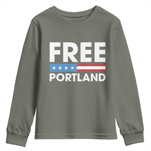 Free Portland Patriotic Youth Sweatshirt Bold Political Statement American Flag TS02 Military Green Print Your Wear