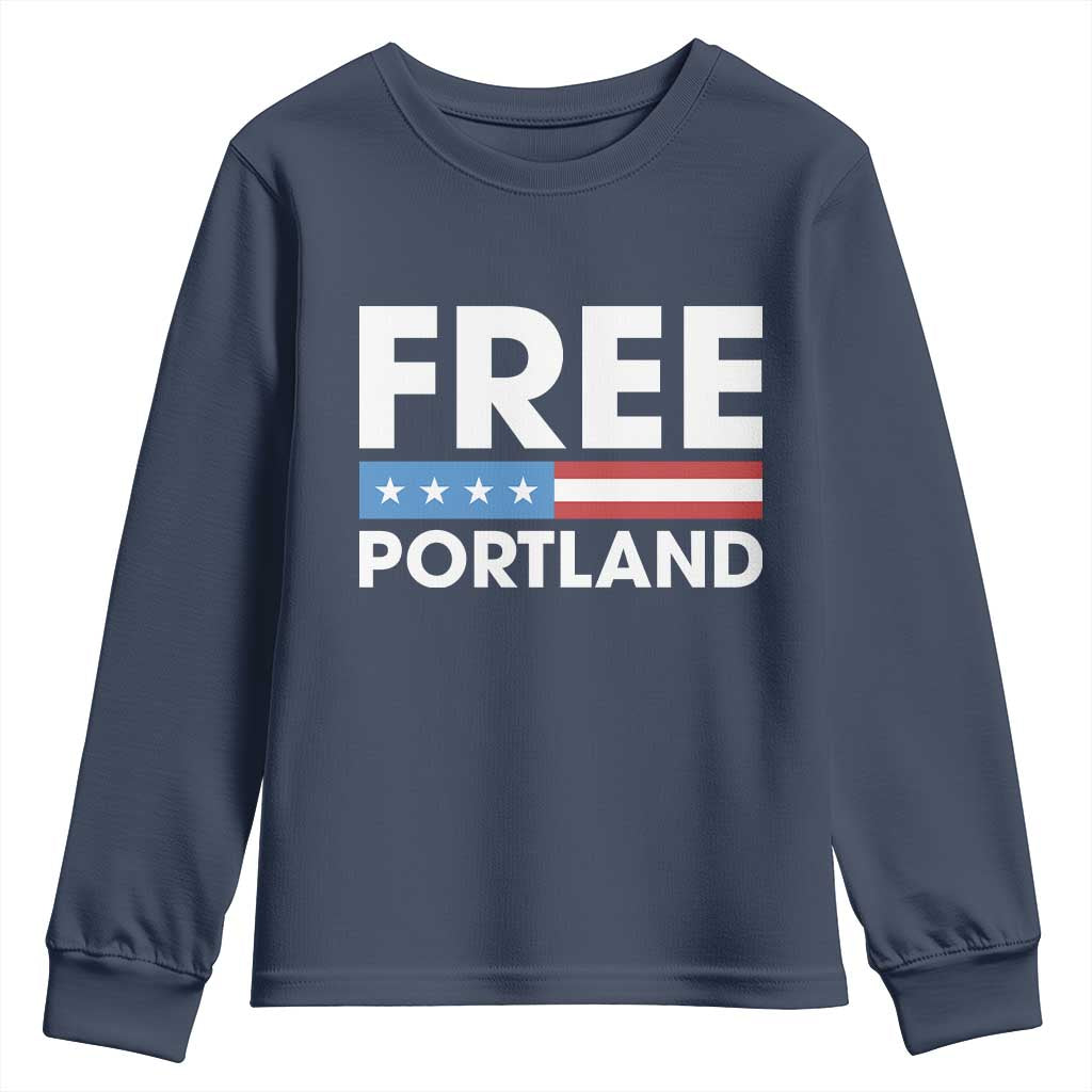 Free Portland Patriotic Youth Sweatshirt Bold Political Statement American Flag TS02 Navy Print Your Wear