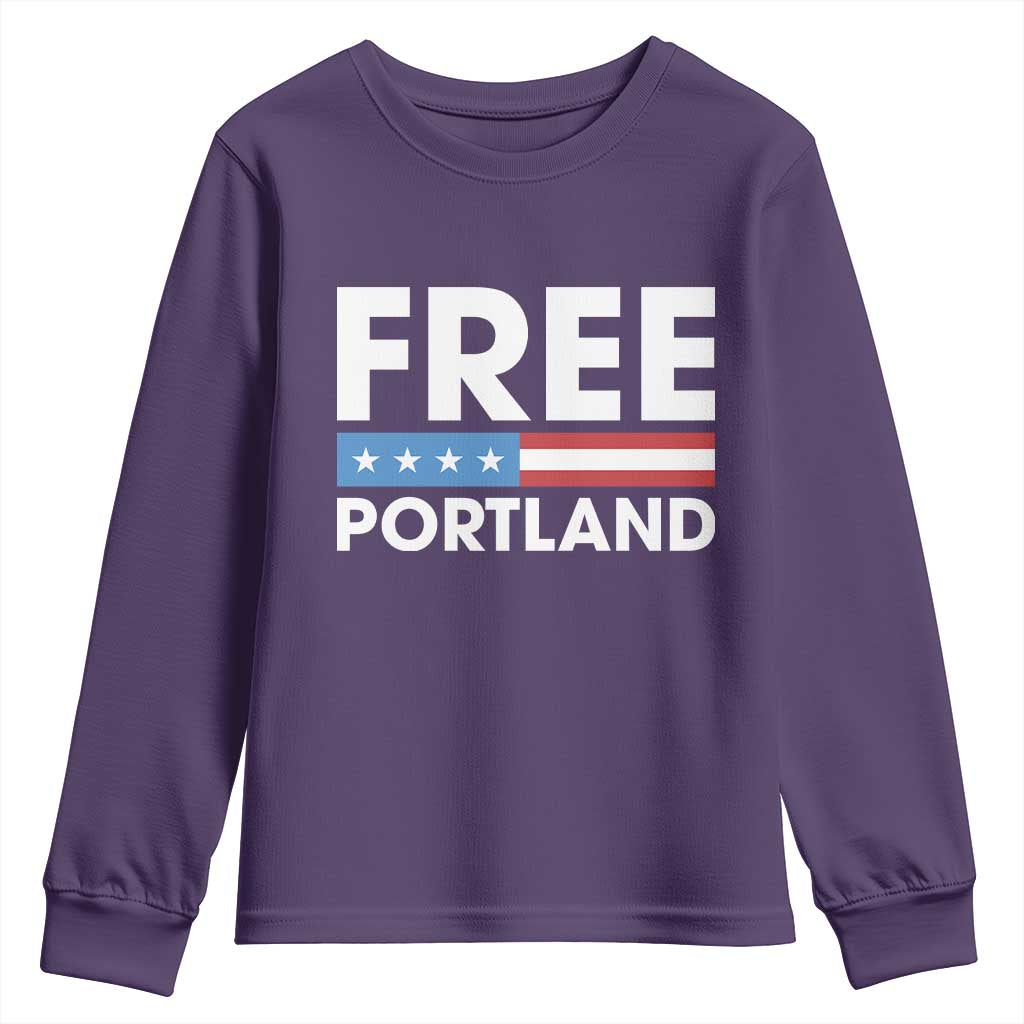Free Portland Patriotic Youth Sweatshirt Bold Political Statement American Flag TS02 Purple Print Your Wear