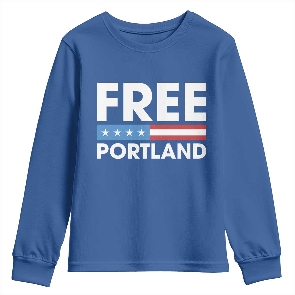 Free Portland Patriotic Youth Sweatshirt Bold Political Statement American Flag TS02 Royal Blue Print Your Wear