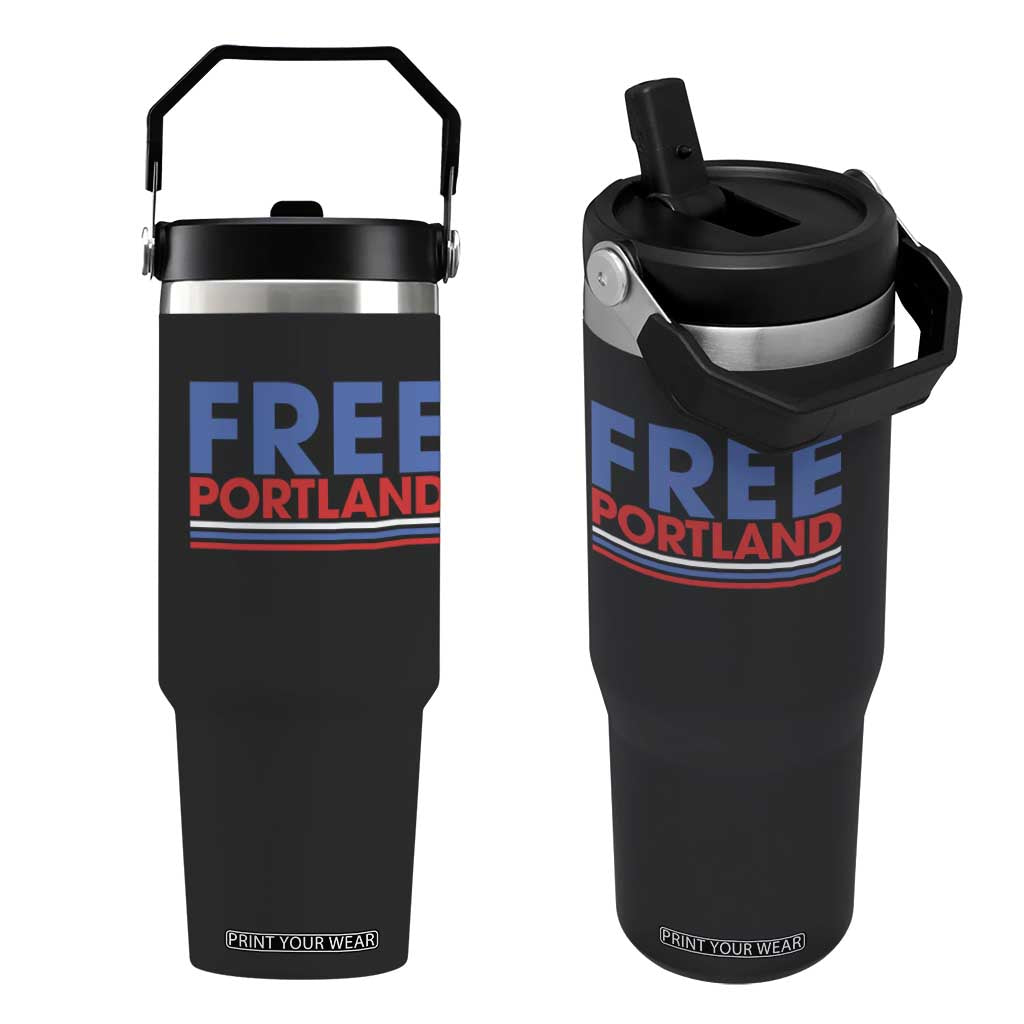 Free Portland Bold Patriotic Flip Straw Tumbler Red White and Blue Protest Statement TS02 One Size: 30 oz Black Print Your Wear