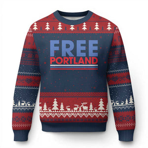 Free Portland Bold Patriotic Ugly Christmas Sweater Red White and Blue Protest Statement TS02 Navy Red Print Your Wear