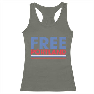 Free Portland Bold Patriotic Racerback Tank Top Red White and Blue Protest Statement - Print Your Wear