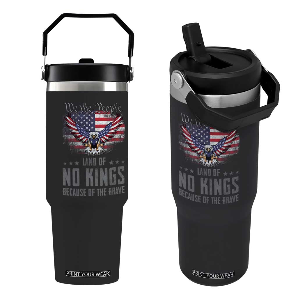 America Land of No Kings Flip Straw Tumbler Because of the Brave We The People Patriotic Eagle TS02 One Size: 30 oz Black Print Your Wear