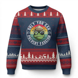 Only You Can Prevent Fascism Frog Resist Protest Ugly Christmas Sweater Free Portland Oregon Freedom Retro TS02 Navy Red Print Your Wear