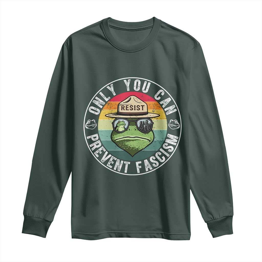 Only You Can Prevent Fascism Frog Resist Protest Long Sleeve Shirt Free Portland Oregon Freedom Retro TS02 Dark Forest Green Print Your Wear