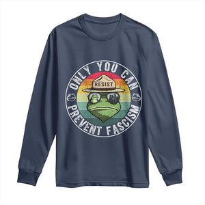 Only You Can Prevent Fascism Frog Resist Protest Long Sleeve Shirt Free Portland Oregon Freedom Retro TS02 Navy Print Your Wear