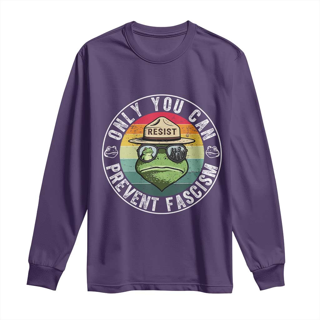 Only You Can Prevent Fascism Frog Resist Protest Long Sleeve Shirt Free Portland Oregon Freedom Retro TS02 Purple Print Your Wear
