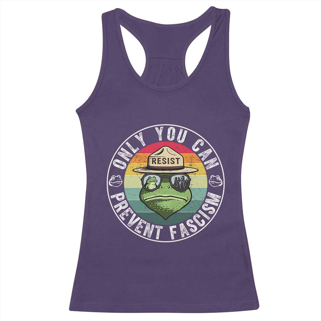 Only You Can Prevent Fascism Frog Resist Protest Racerback Tank Top Free Portland Oregon Freedom Retro TS02 Purple Print Your Wear