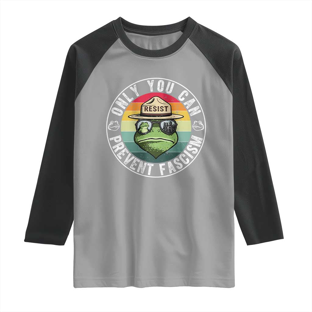 Only You Can Prevent Fascism Frog Resist Protest Raglan Shirt Free Portland Oregon Freedom Retro TS02 Sport Gray Black Print Your Wear