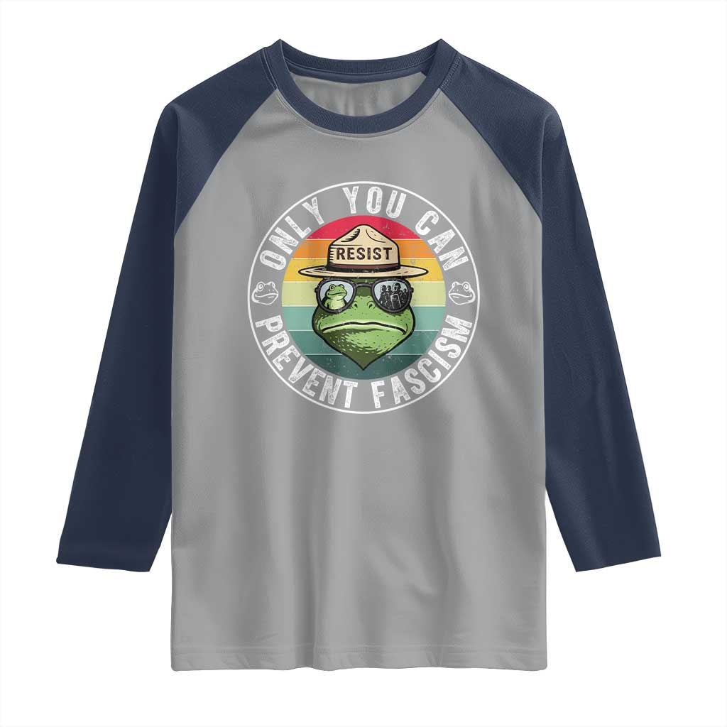 Only You Can Prevent Fascism Frog Resist Protest Raglan Shirt Free Portland Oregon Freedom Retro TS02 Sport Gray Navy Print Your Wear