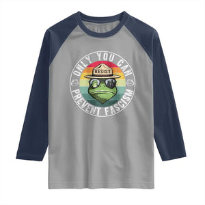 Only You Can Prevent Fascism Frog Resist Protest Raglan Shirt Free Portland Oregon Freedom Retro TS02 Sport Gray Navy Print Your Wear