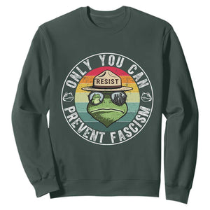 Only You Can Prevent Fascism Frog Resist Protest Sweatshirt Free Portland Oregon Freedom Retro TS02 Dark Forest Green Print Your Wear