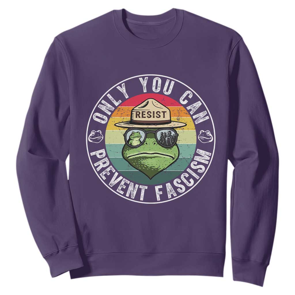 Only You Can Prevent Fascism Frog Resist Protest Sweatshirt Free Portland Oregon Freedom Retro TS02 Purple Print Your Wear