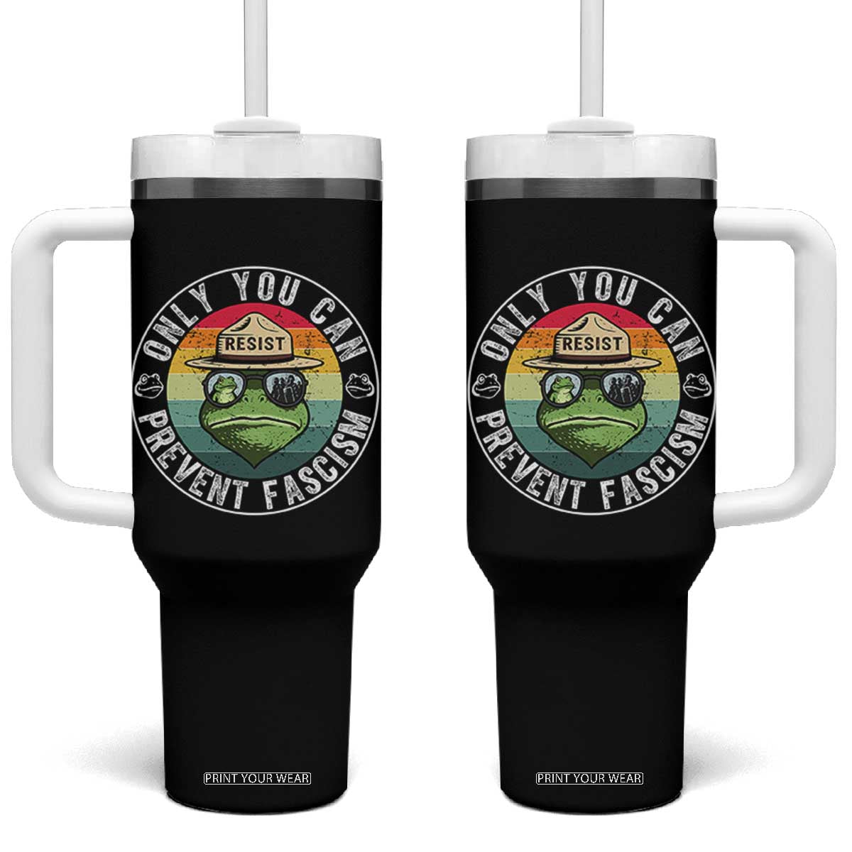 Only You Can Prevent Fascism Frog Resist Protest Tumbler With Handle Free Portland Oregon Freedom Retro TS02 One Size: 40 oz Black Print Your Wear