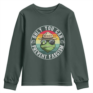 Only You Can Prevent Fascism Frog Resist Protest Youth Sweatshirt Free Portland Oregon Freedom Retro TS02 Dark Forest Green Print Your Wear