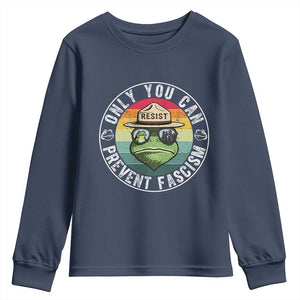 Only You Can Prevent Fascism Frog Resist Protest Youth Sweatshirt Free Portland Oregon Freedom Retro TS02 Navy Print Your Wear