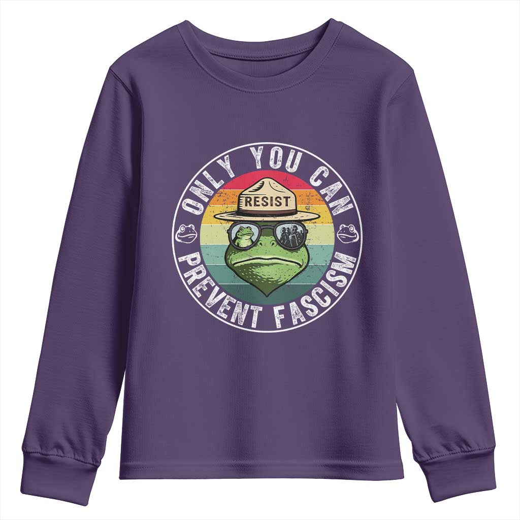 Only You Can Prevent Fascism Frog Resist Protest Youth Sweatshirt Free Portland Oregon Freedom Retro TS02 Purple Print Your Wear