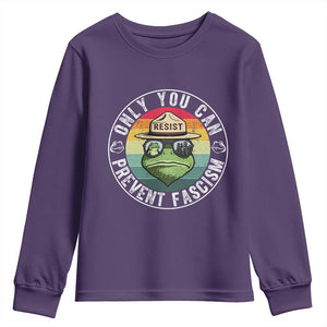 Only You Can Prevent Fascism Frog Resist Protest Youth Sweatshirt Free Portland Oregon Freedom Retro TS02 Purple Print Your Wear