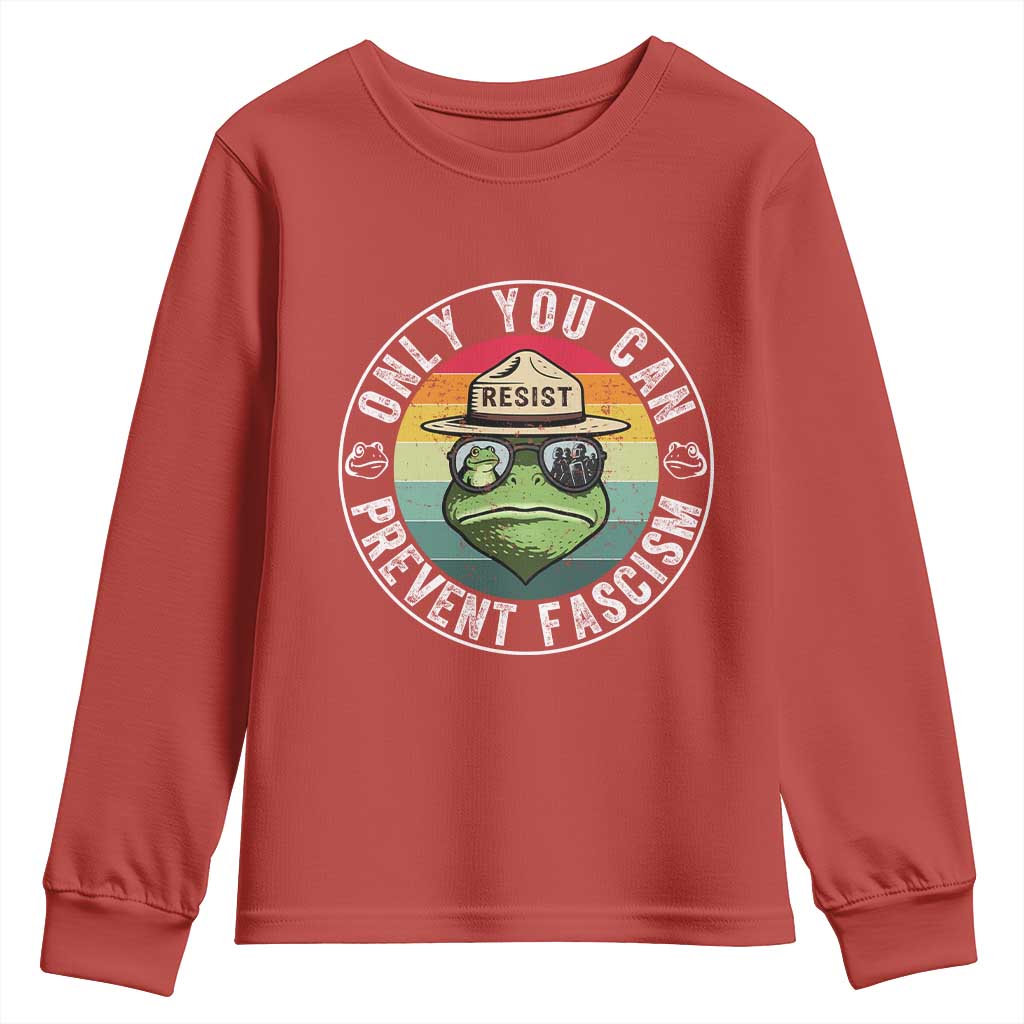 Only You Can Prevent Fascism Frog Resist Protest Youth Sweatshirt Free Portland Oregon Freedom Retro TS02 Red Print Your Wear