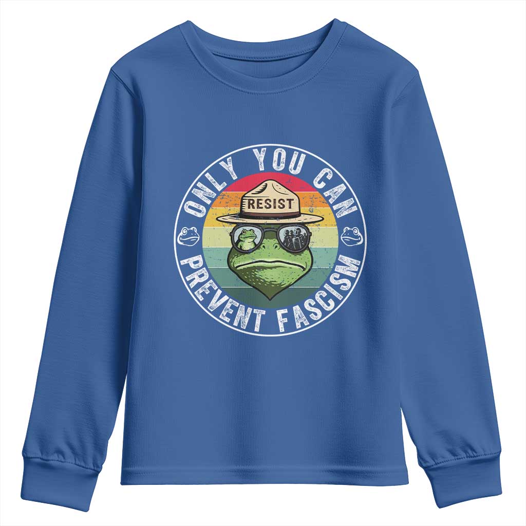 Only You Can Prevent Fascism Frog Resist Protest Youth Sweatshirt Free Portland Oregon Freedom Retro TS02 Royal Blue Print Your Wear