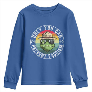 Only You Can Prevent Fascism Frog Resist Protest Youth Sweatshirt Free Portland Oregon Freedom Retro TS02 Royal Blue Print Your Wear