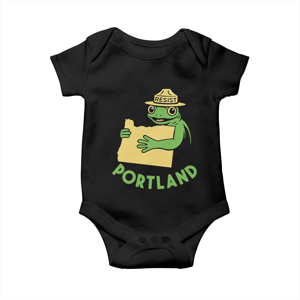Portland Frog Resist Baby Onesie Oregon Map Vintage Graphic TS02 Black Print Your Wear