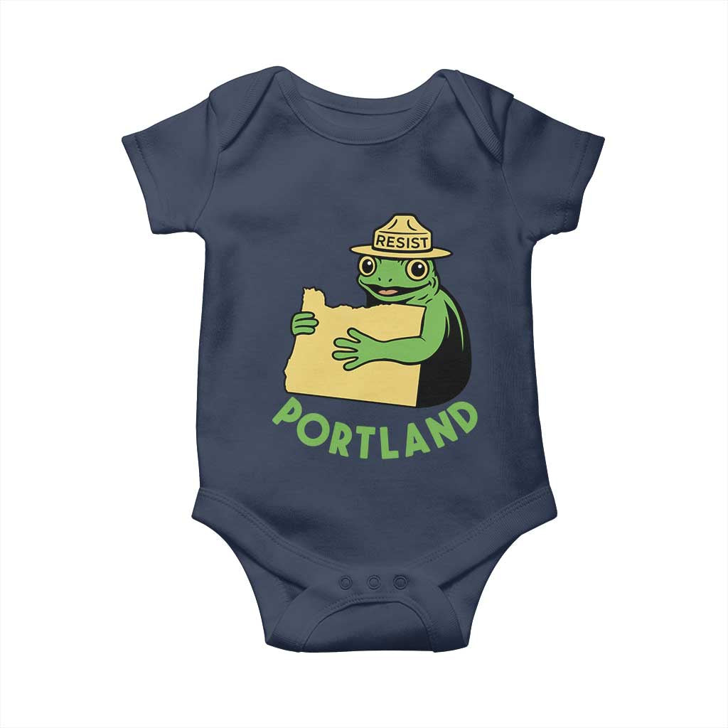 Portland Frog Resist Baby Onesie Oregon Map Vintage Graphic TS02 Navy Print Your Wear