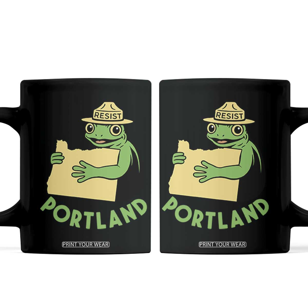 Portland Frog Resist Coffee Mug Oregon Map Vintage Graphic TS02 Black Print Your Wear