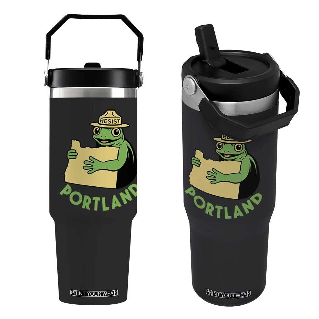 Portland Frog Resist Flip Straw Tumbler Oregon Map Vintage Graphic TS02 One Size: 30 oz Black Print Your Wear