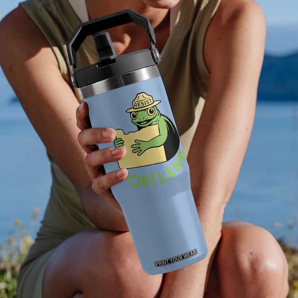 Portland Frog Resist Flip Straw Tumbler Oregon Map Vintage Graphic TS02 One Size: 30 oz Light Blue Print Your Wear