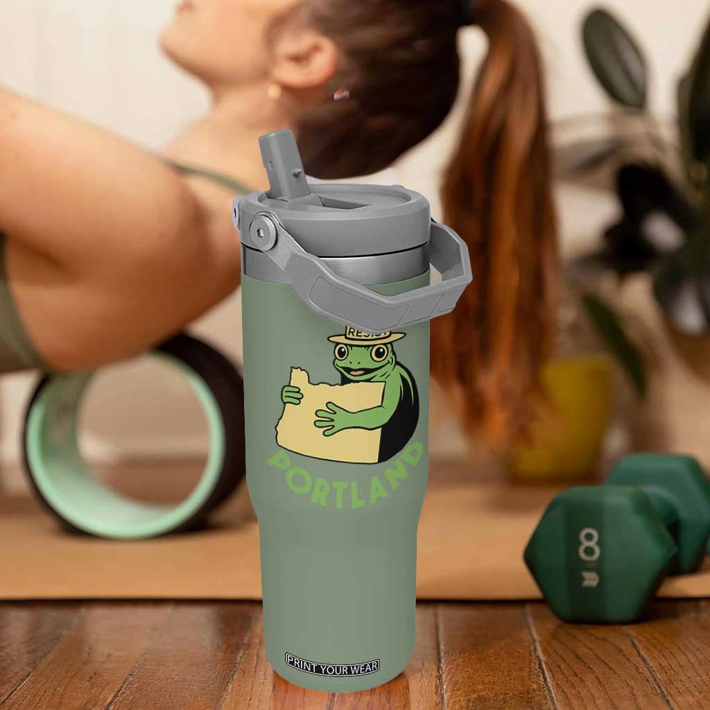 Portland Frog Resist Flip Straw Tumbler Oregon Map Vintage Graphic TS02 One Size: 30 oz Moss Green Print Your Wear