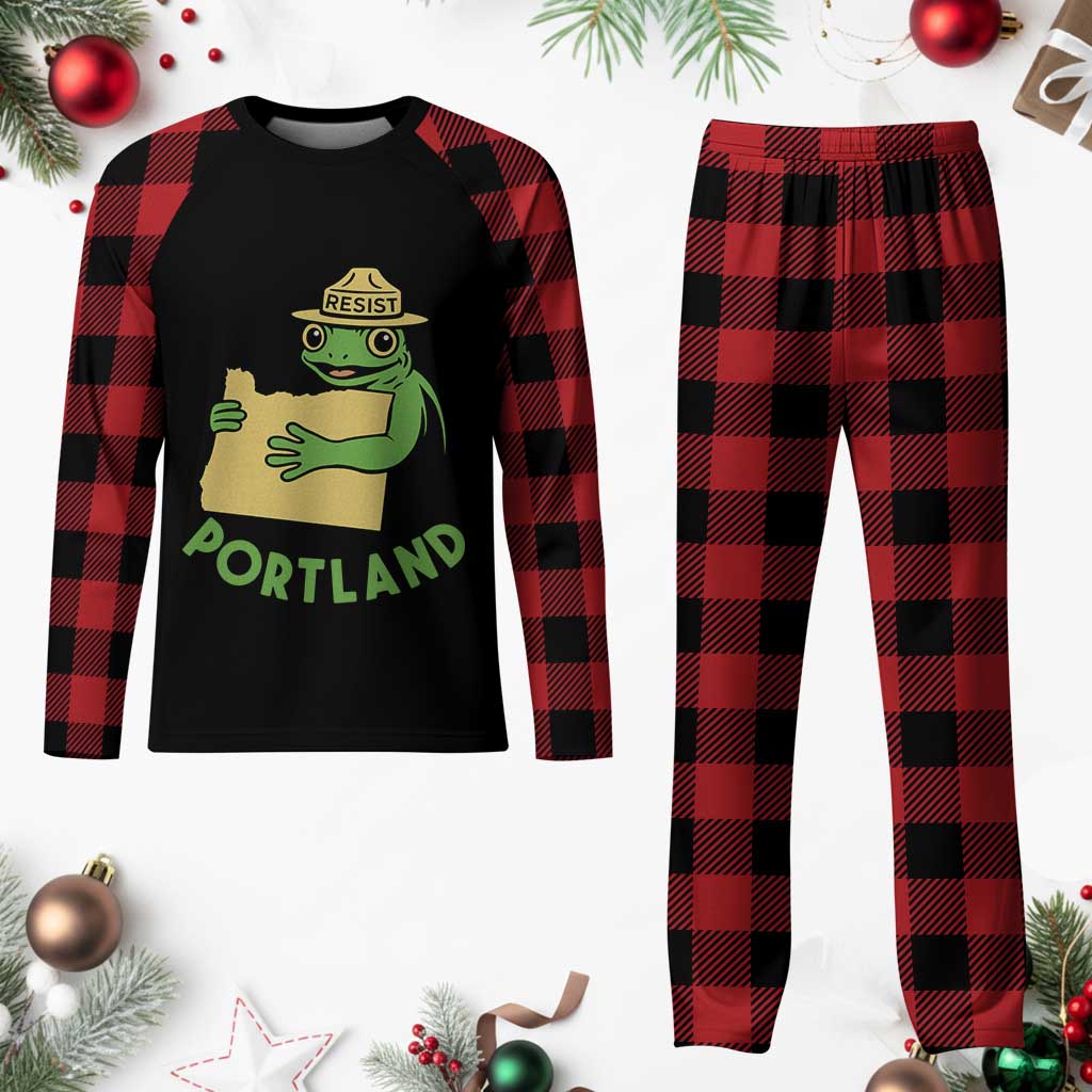 Portland Frog Resist Plaid Pajama Set Oregon Map Vintage Graphic TS02 Buffalo Plaid Print Your Wear